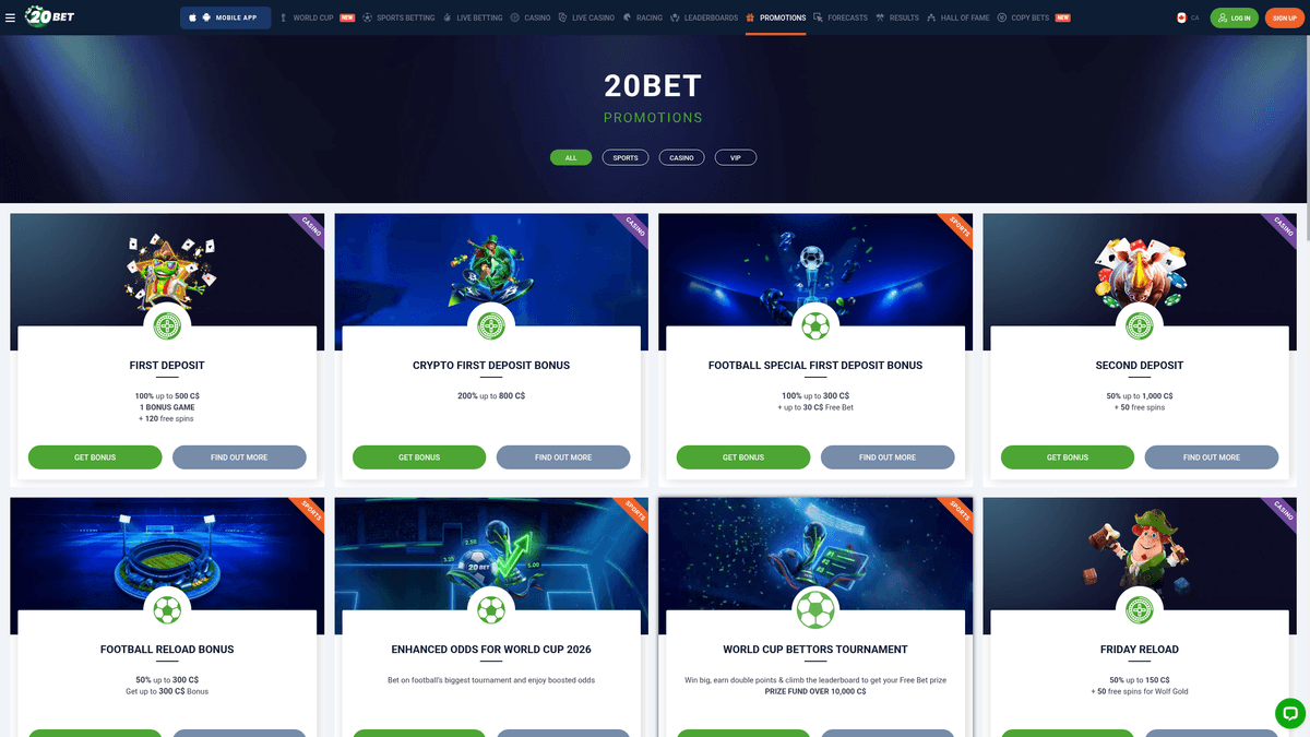 20Bet bonuses & promotions