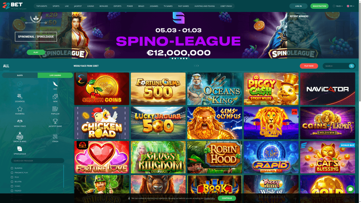 22Bet casino lobby