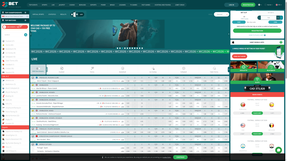 22Bet homepage