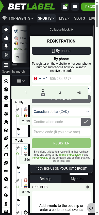 Betlabel mobile view