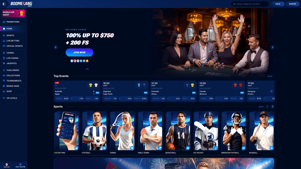 Boomerang Bet homepage