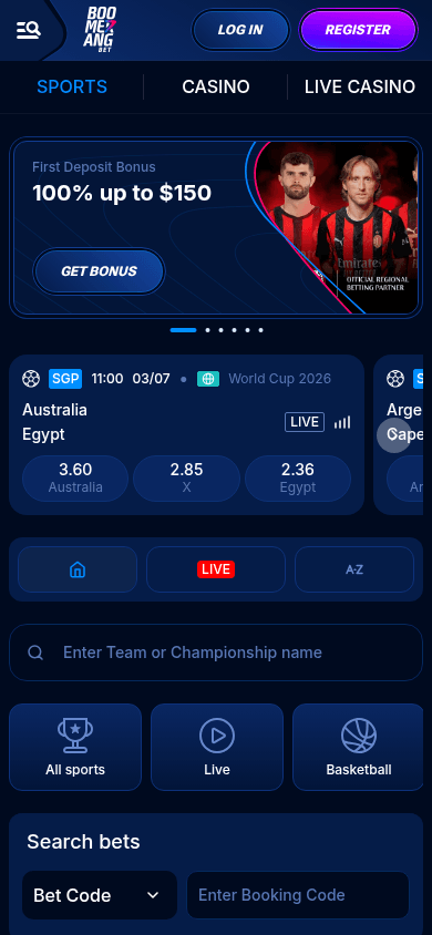 Boomerang Bet mobile view