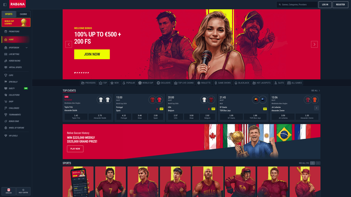 Rabona homepage