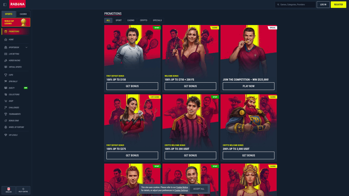Rabona bonuses & promotions