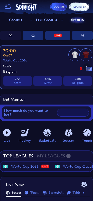 Spinight mobile view