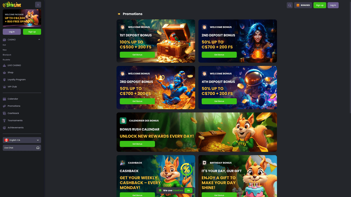 Spinline bonuses & promotions